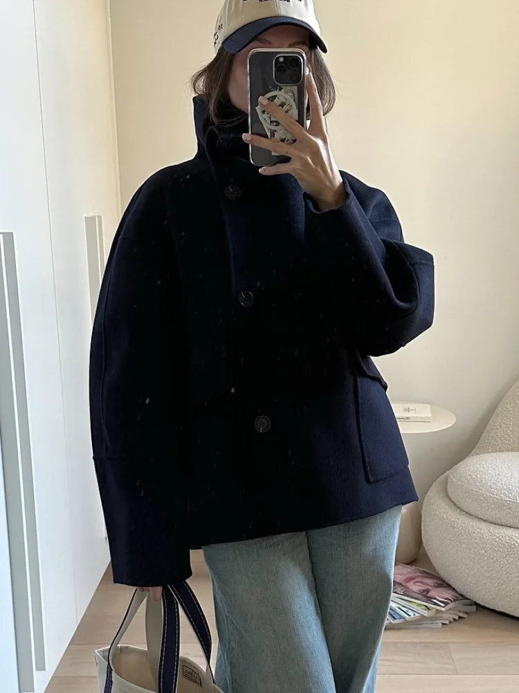 Chic and Elegant Stand Collar Woolen Jacket for Women - Perfect for Autumn/Winter Nights