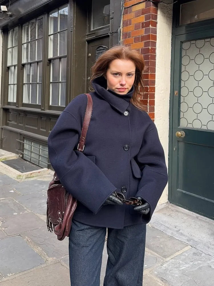 Chic and Elegant Stand Collar Woolen Jacket for Women - Perfect for Autumn/Winter Nights