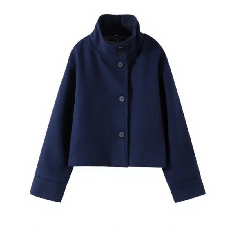 Chic and Elegant Stand Collar Woolen Jacket for Women - Perfect for Autumn/Winter Nights