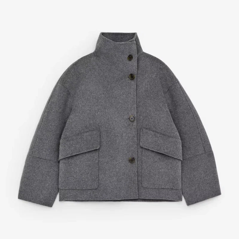 Chic and Elegant Stand Collar Woolen Jacket for Women - Perfect for Autumn/Winter Nights