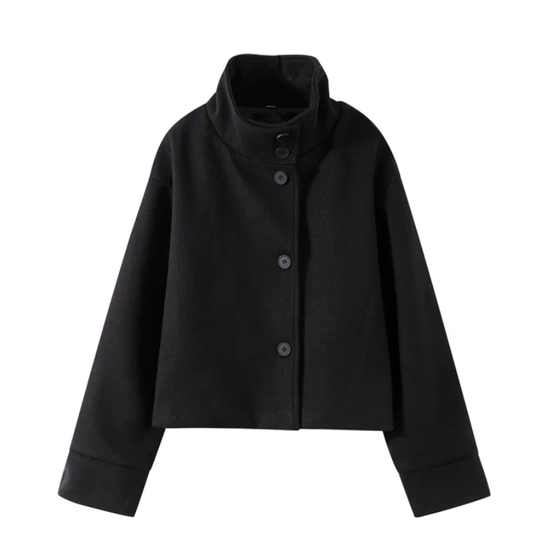 Chic and Elegant Stand Collar Woolen Jacket for Women - Perfect for Autumn/Winter Nights
